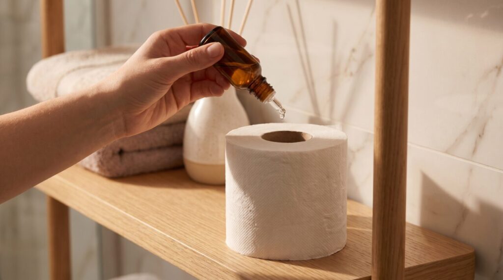 Truco casero para perfumar el baño con aceite esencial en papel higiénico