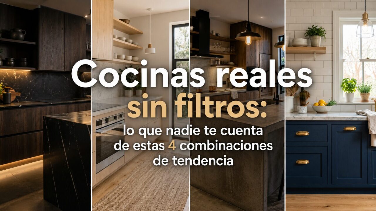 Cocina moderna con isla central combinando acabados de mármol y gabinetes de madera cálida